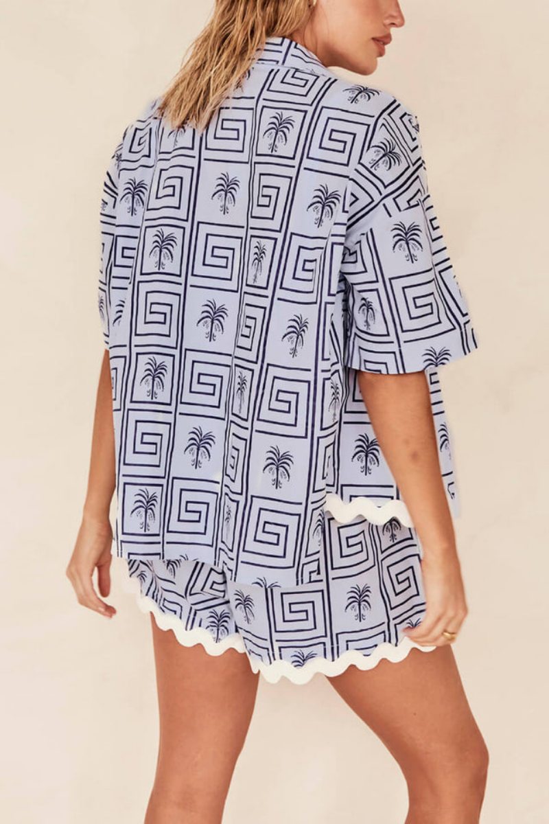 Shirt Collar Summer Botanical Print Vacation Relaxed Set