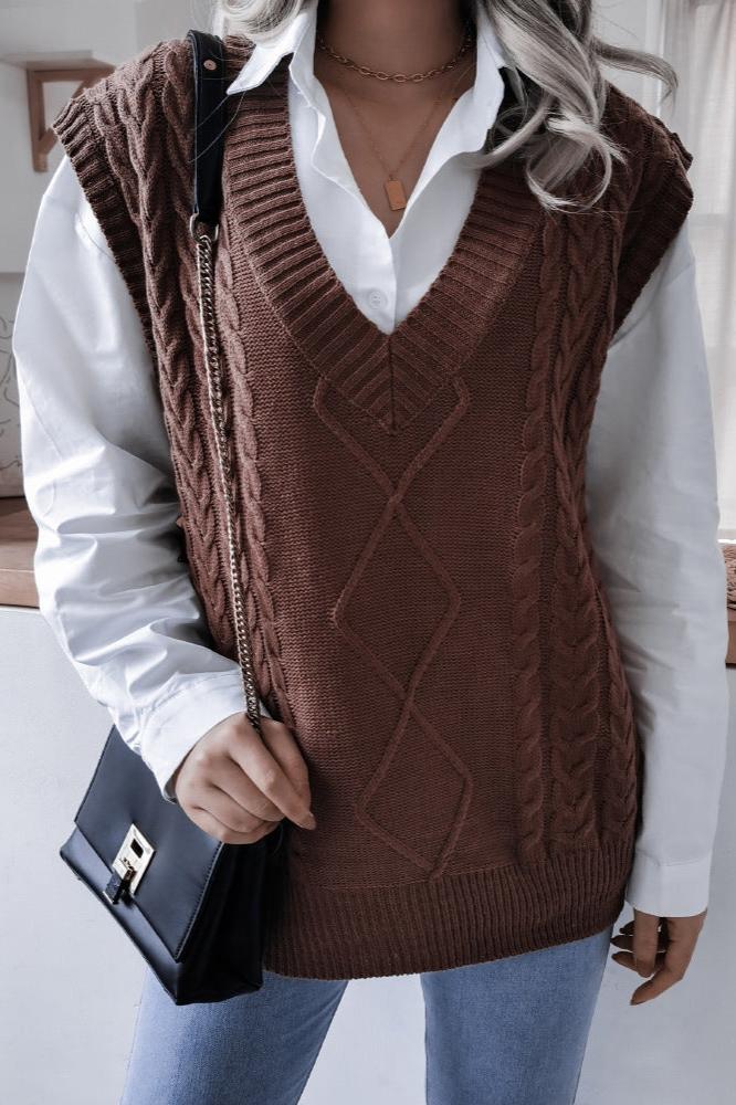 Solid Geometric Knit Sweater Vest
