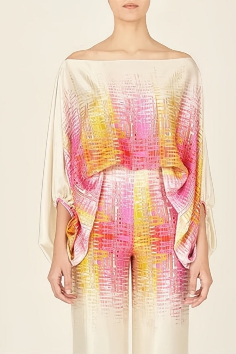 Coordinated Abstract Waves Two-Piece Set - Yellow-Pink