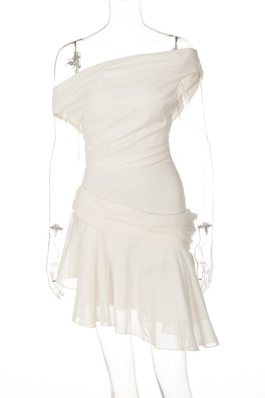 Marina One-shoulder Chiffon Mini-Length Dress