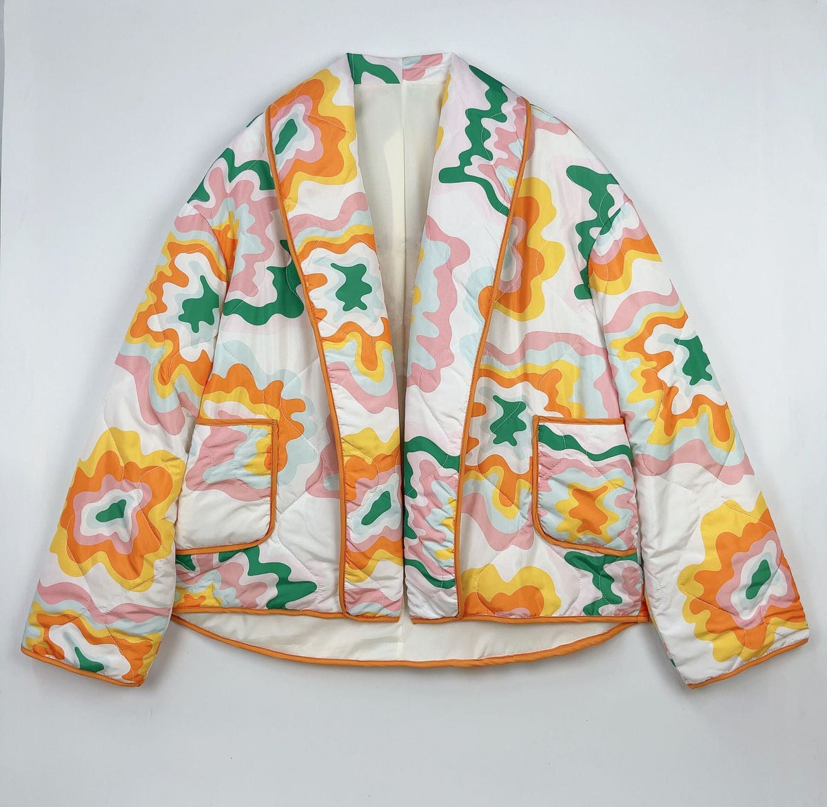 Quilted Jacket with Colorful Patchwork Print