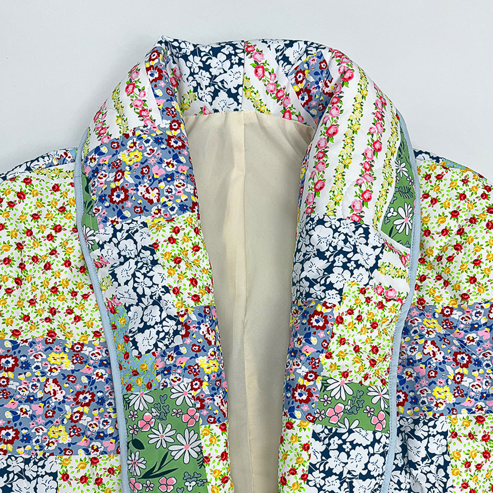 Jacket with Floral Print, Patchwork and Pockets