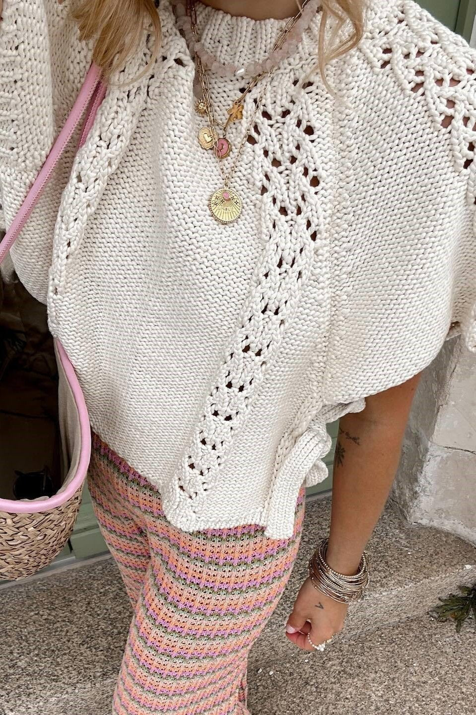 Knitted Lace-Up Hollow Women's Knit Sweater