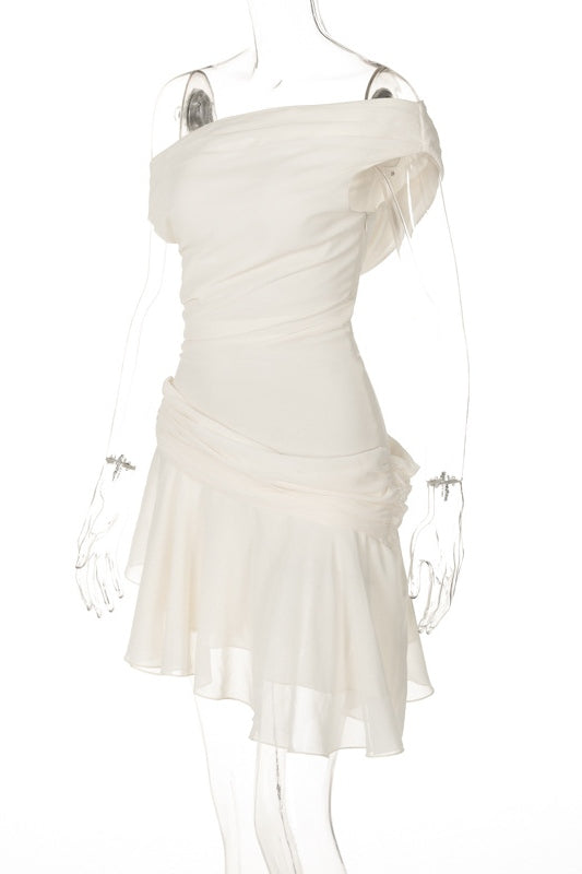 Marina One-shoulder Chiffon Mini-Length Dress