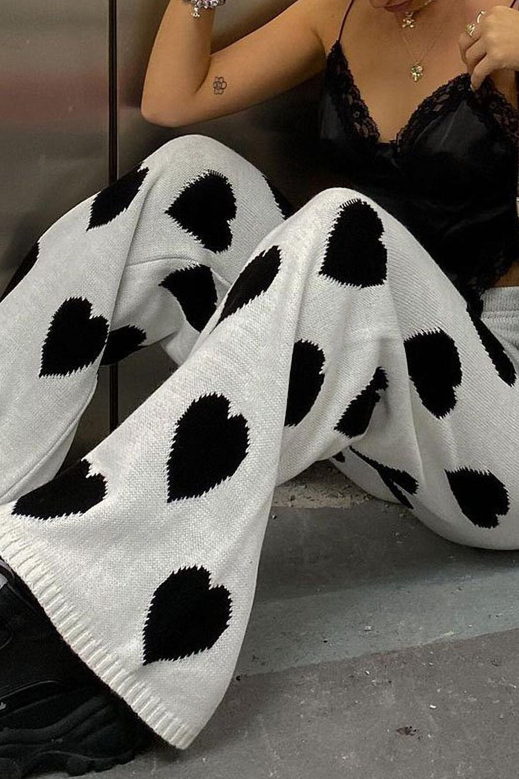Heart Pattern Wide-Leg Trousers