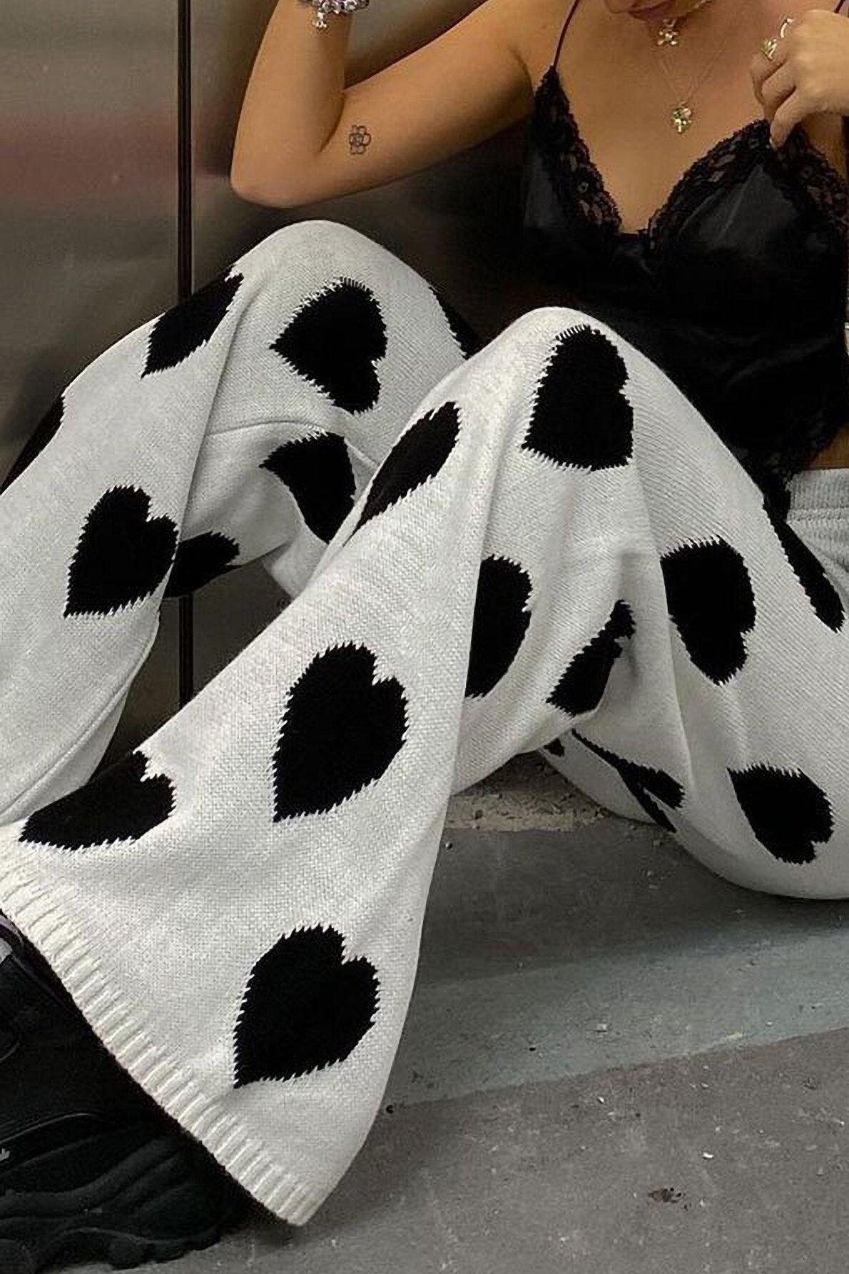 Heart Pattern Wide-Leg Trousers