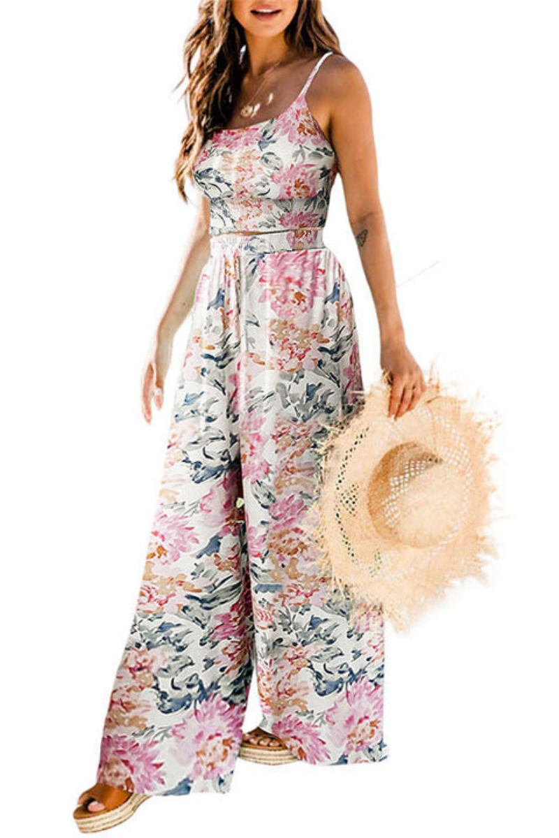 Boho Flower Two Piece Trousers Set In Turquoise