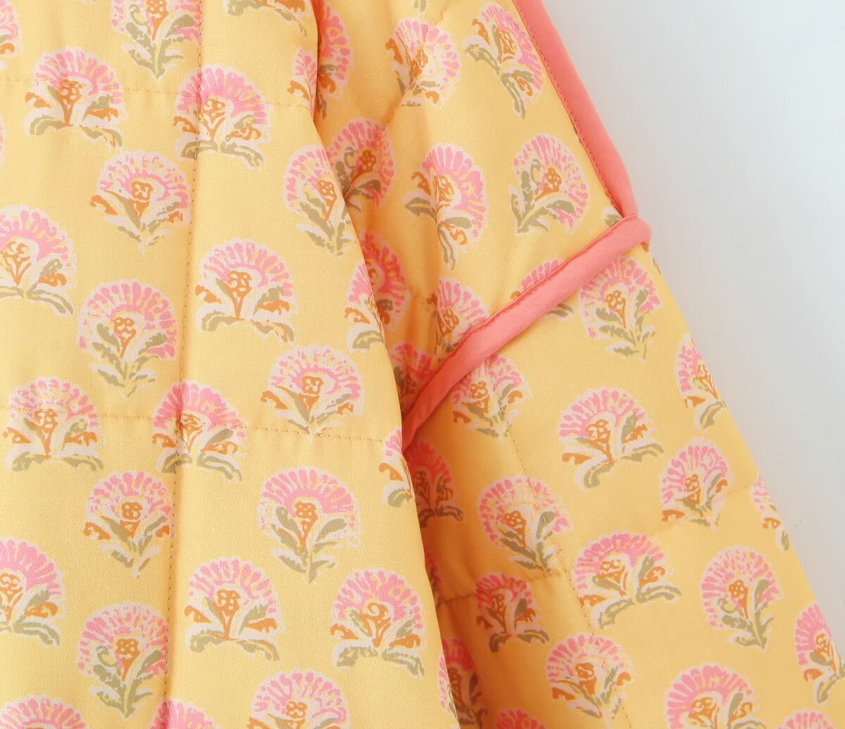 Jacket with Floral Print, Patchwork and Stand Collar