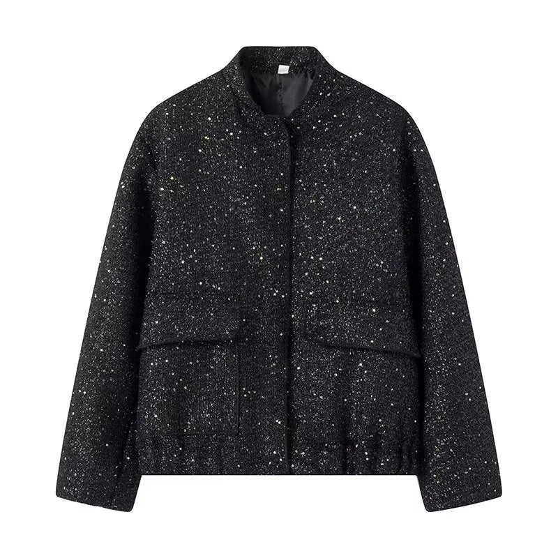 Modern Sequined Small Stand Collar Jacket