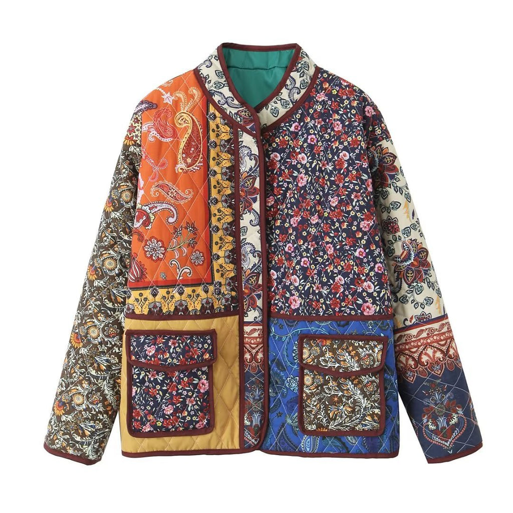 Quilted Jacket with Ethnic Print
