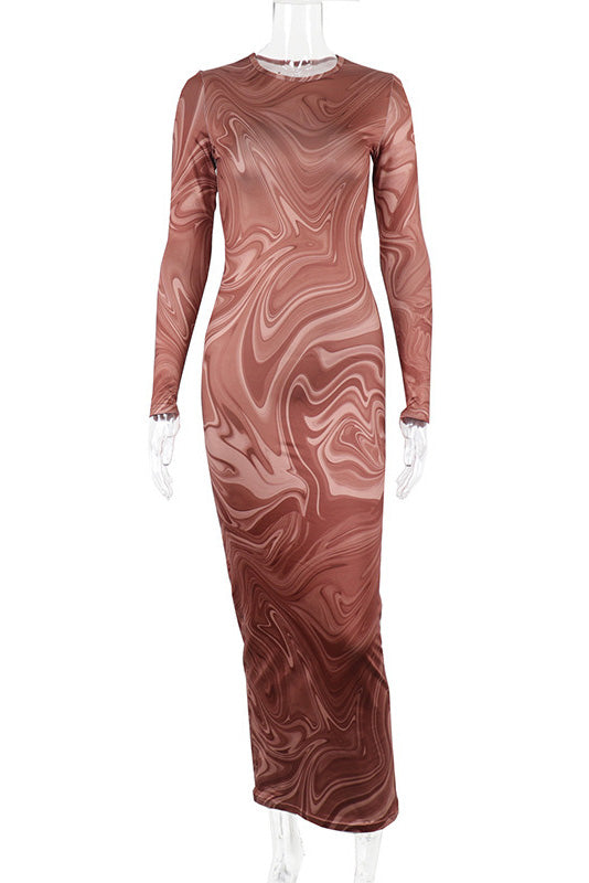 Edgy Swirl Sheer Midi-Length Dress