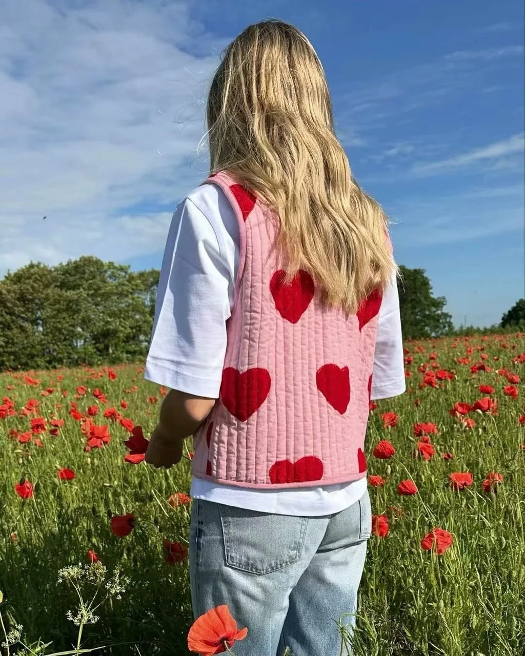 Denim Vest with Fitted Cut, Bow Details and V-Neck