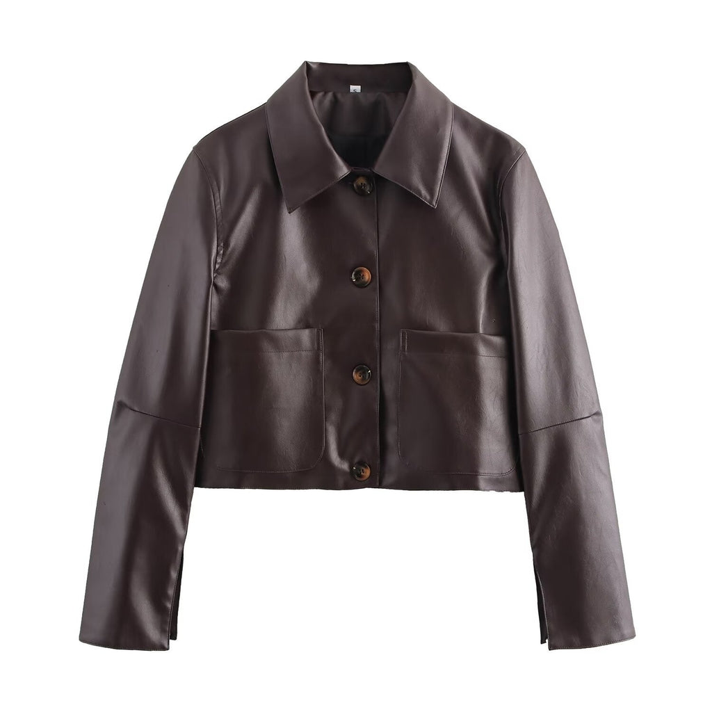 Solid Color Leather Jacket with a Clean Look