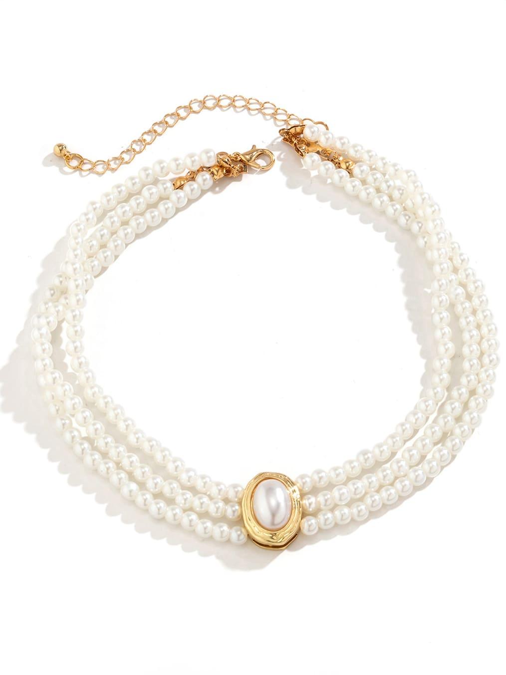 Statement Short faux pearl and turquoise bead necklace
