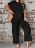 Lana - Two-Piece Plus Size Short-Sleeve Sexy Wide-Leg Pants