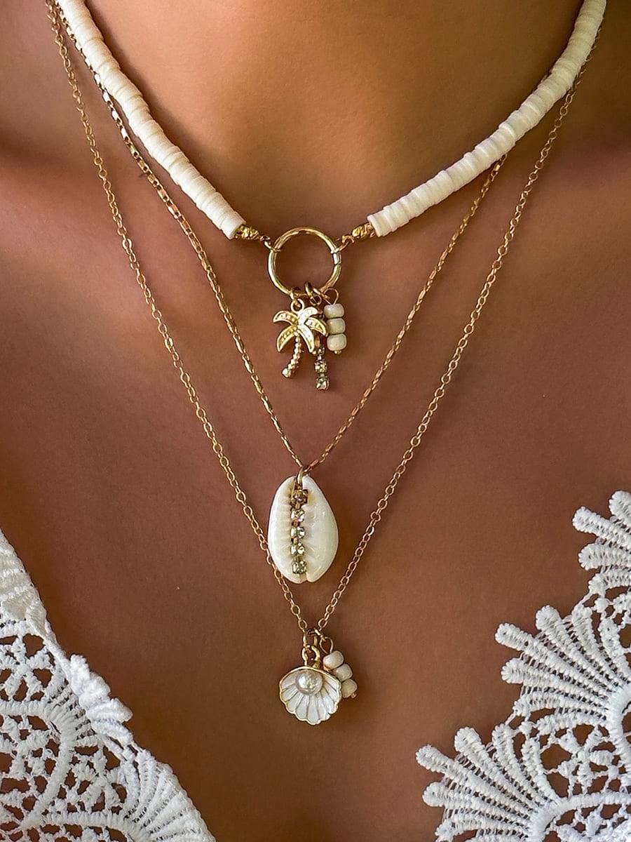 Statement Shell And Sunflower Pendant Multi-layered Necklace