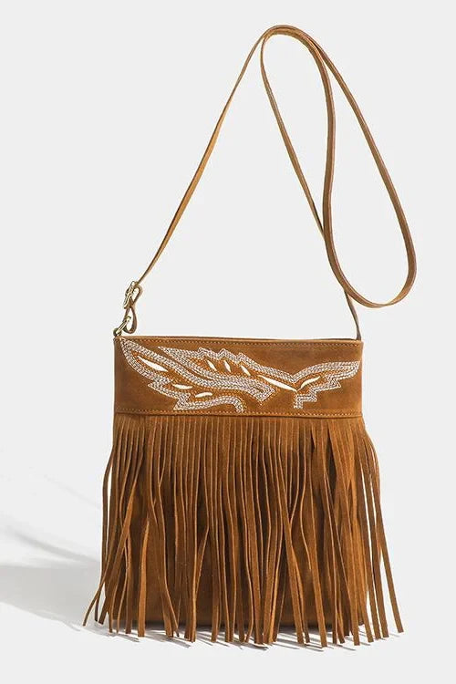 Modern Western Cowboy Brown Fringe Crossbody Bag