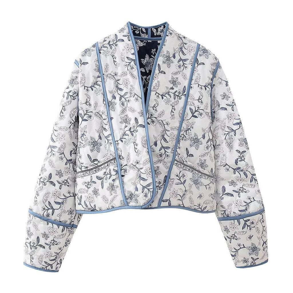 Reversible Jacket with Floral Print and Ethnic Print