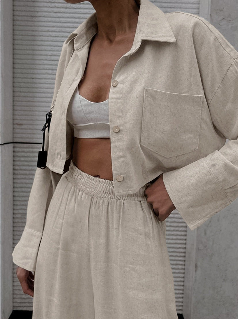 Serena - Casual Outfit with Long-Sleeve Pants in a Fashionable Crinkle Design