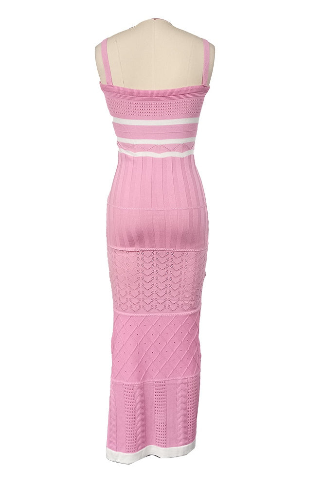 Modern Esther Knit Hollow Out Maxi Slit Dress