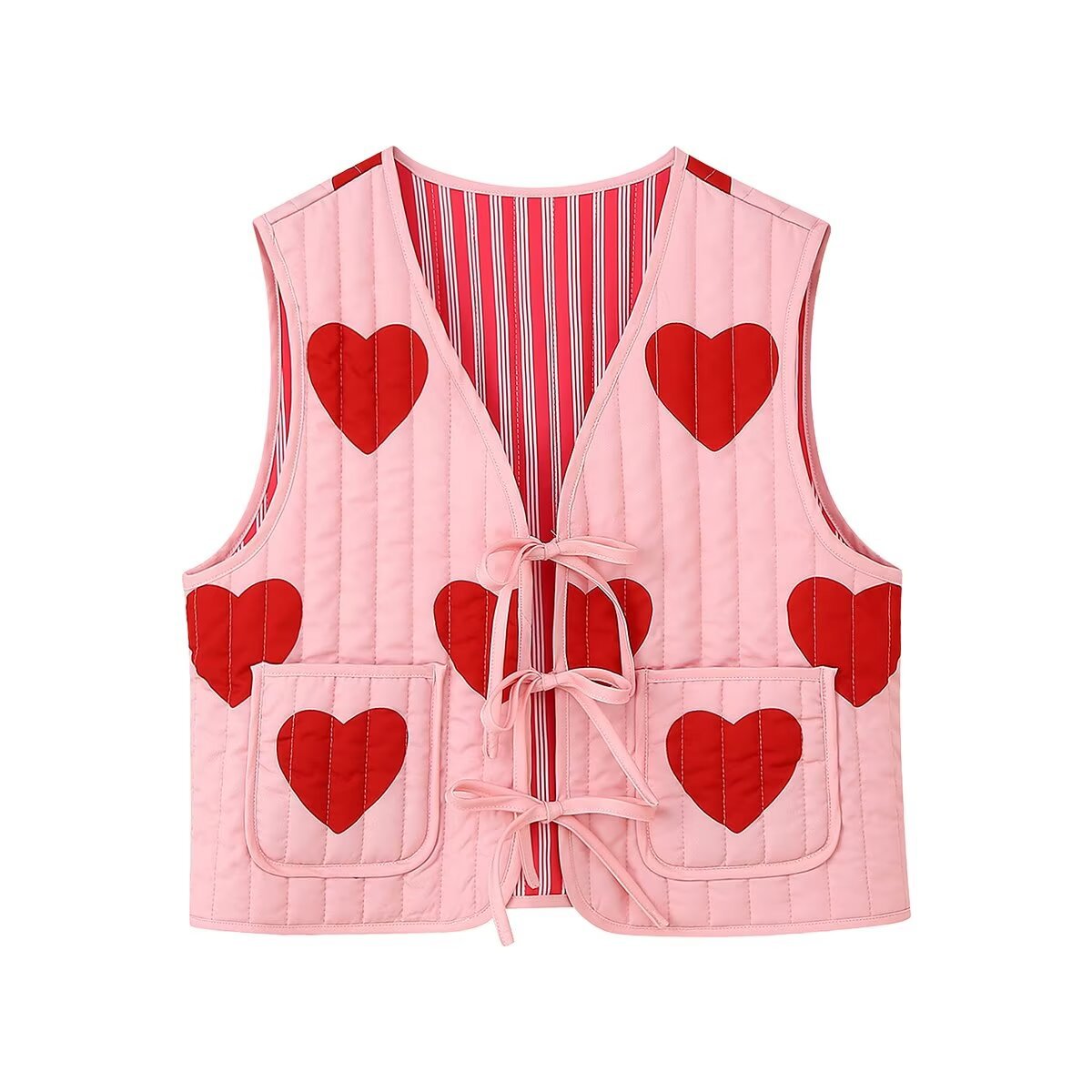 Denim Vest with Fitted Cut, Bow Details and V-Neck