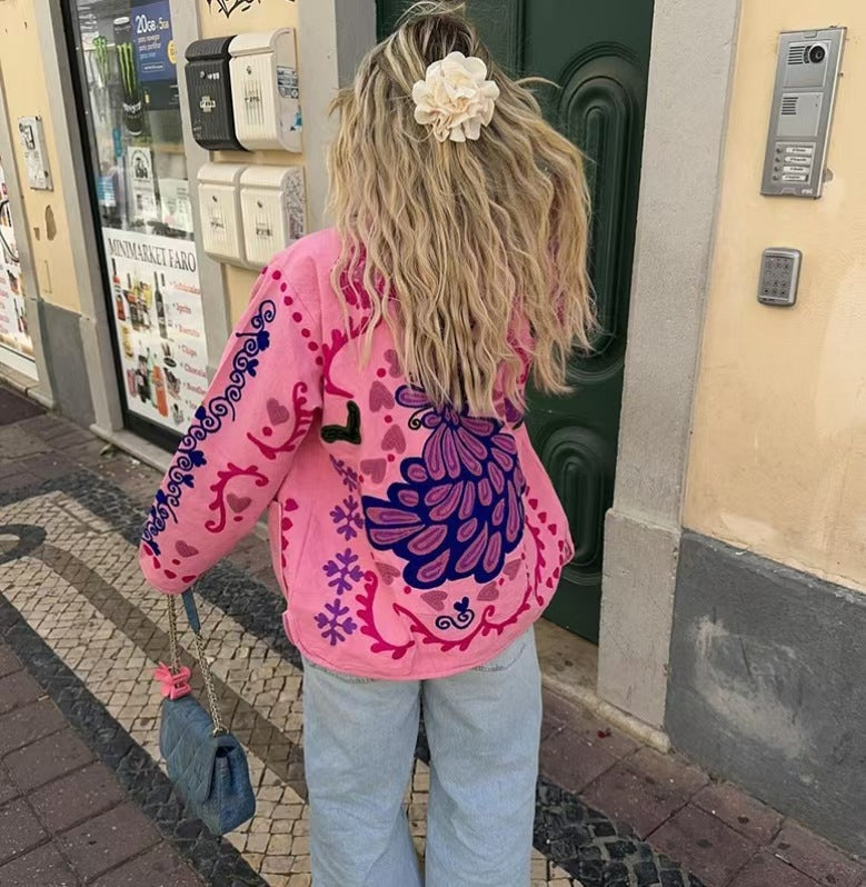 Denim Jacket with Graffiti Print and Pockets