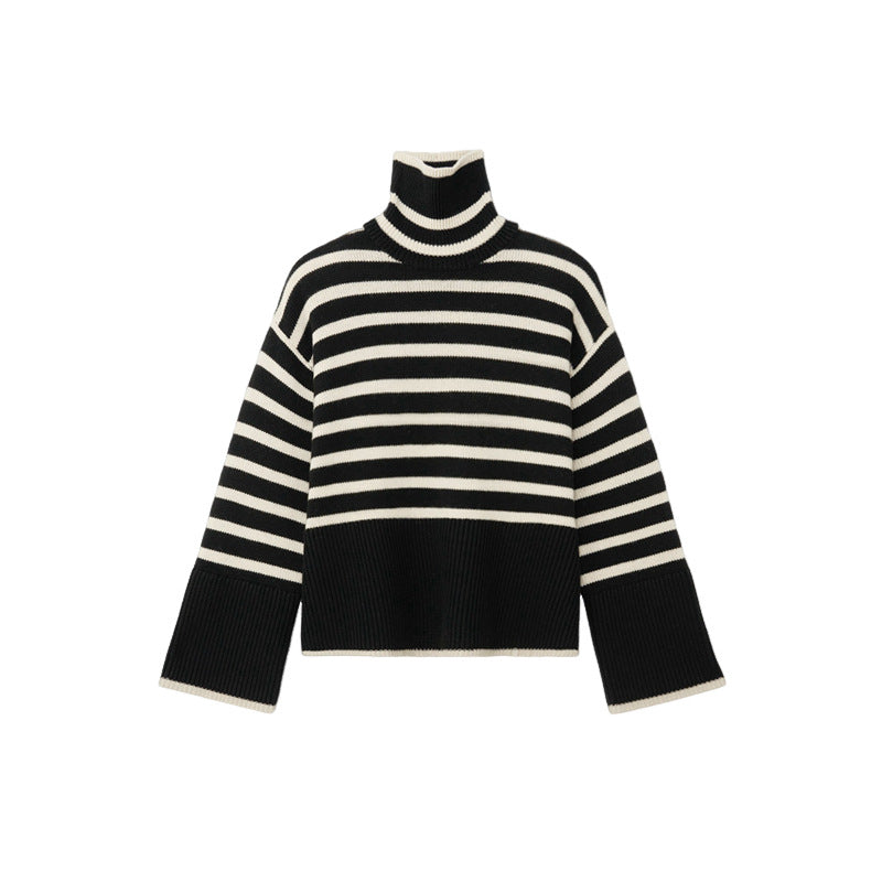 Turtleneck Striped Knit Sweater