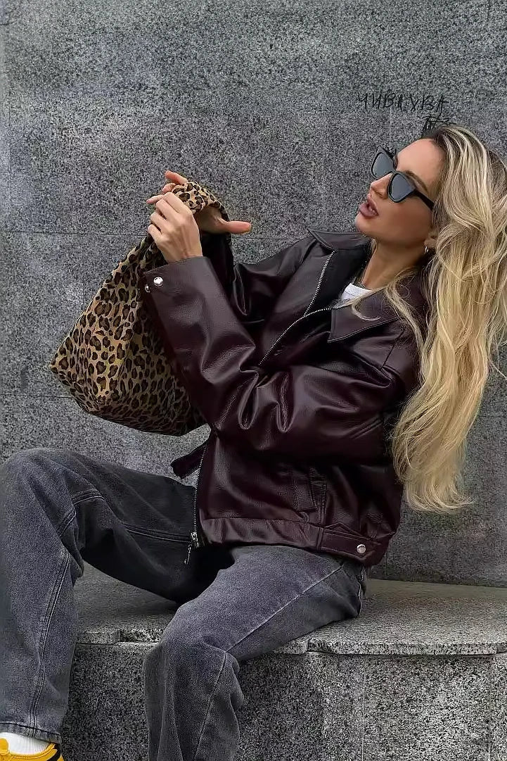 Modern Stylish Lapel Leather Biker Jacket