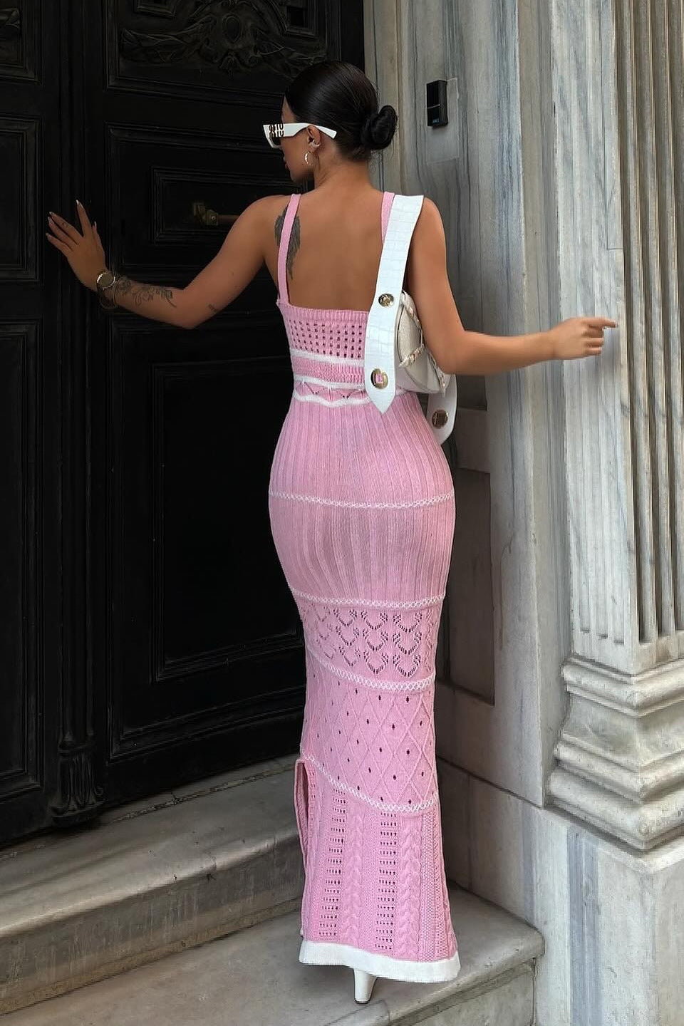 Modern Esther Knit Hollow Out Maxi Slit Dress