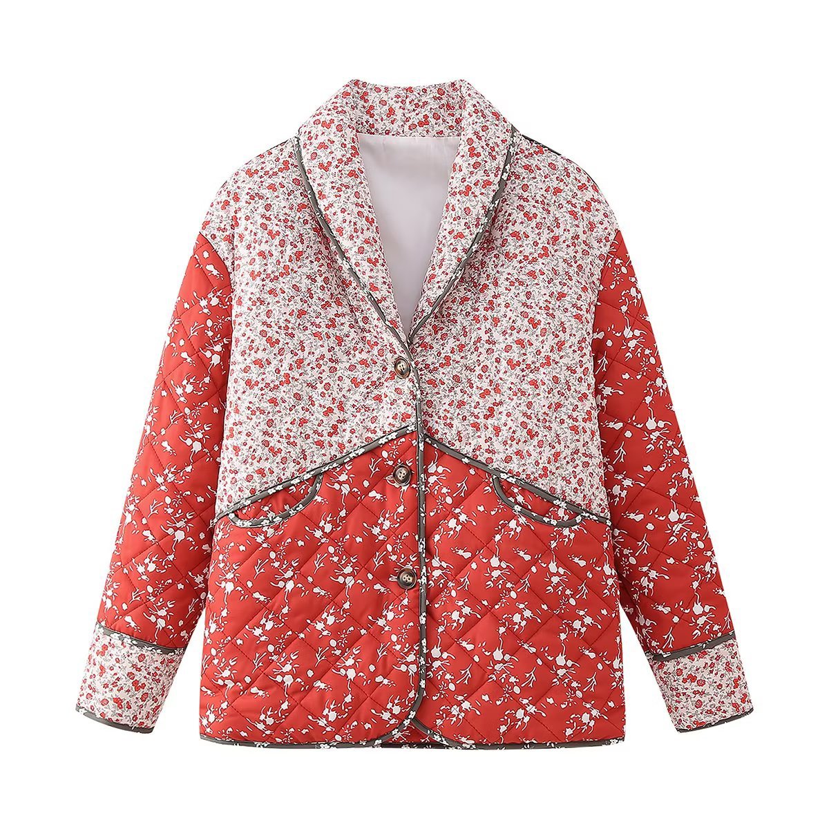 Quilted Jacket with Floral Print and Ethnic Print in Quilted Design
