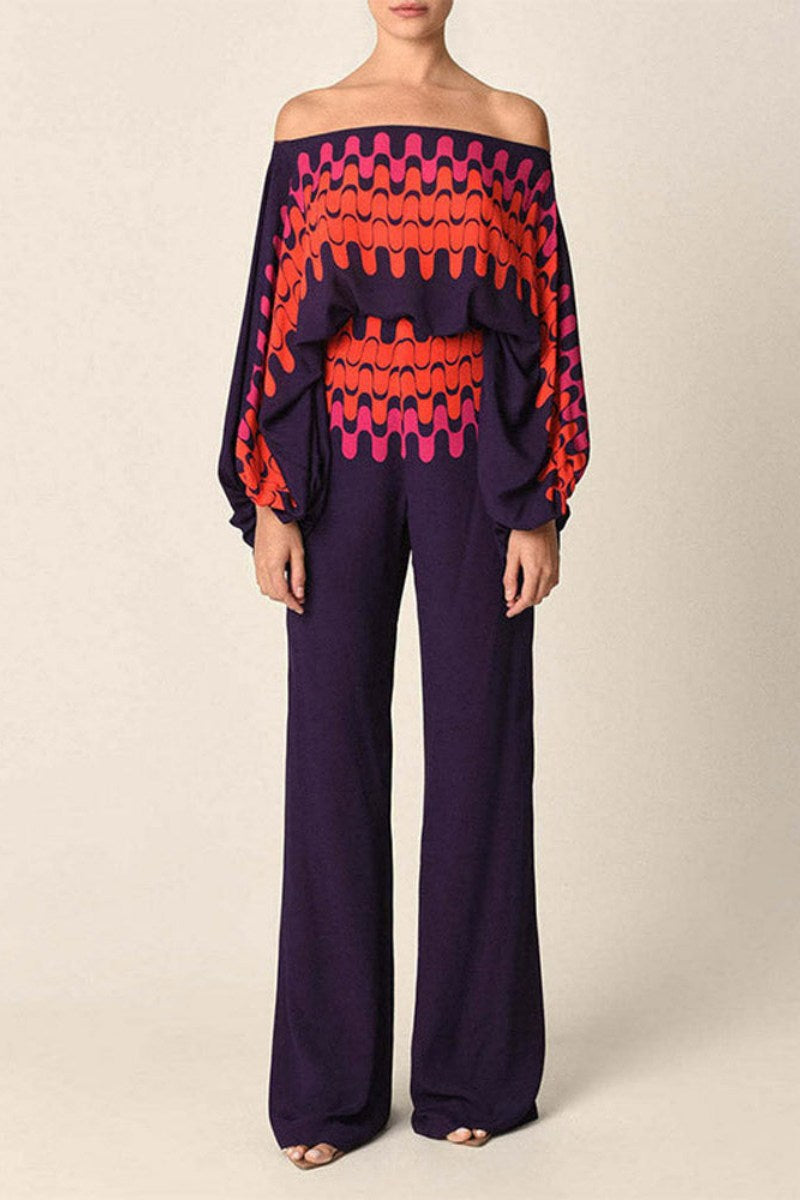 Coordinated Abstract Waves Two-Piece Set - Purple