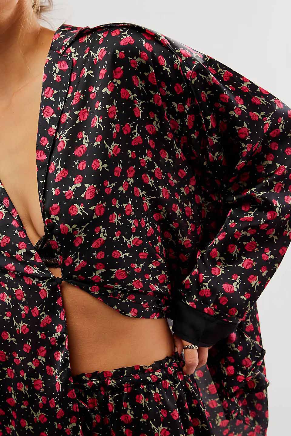 Coordinated Rose Print Pajama Set
