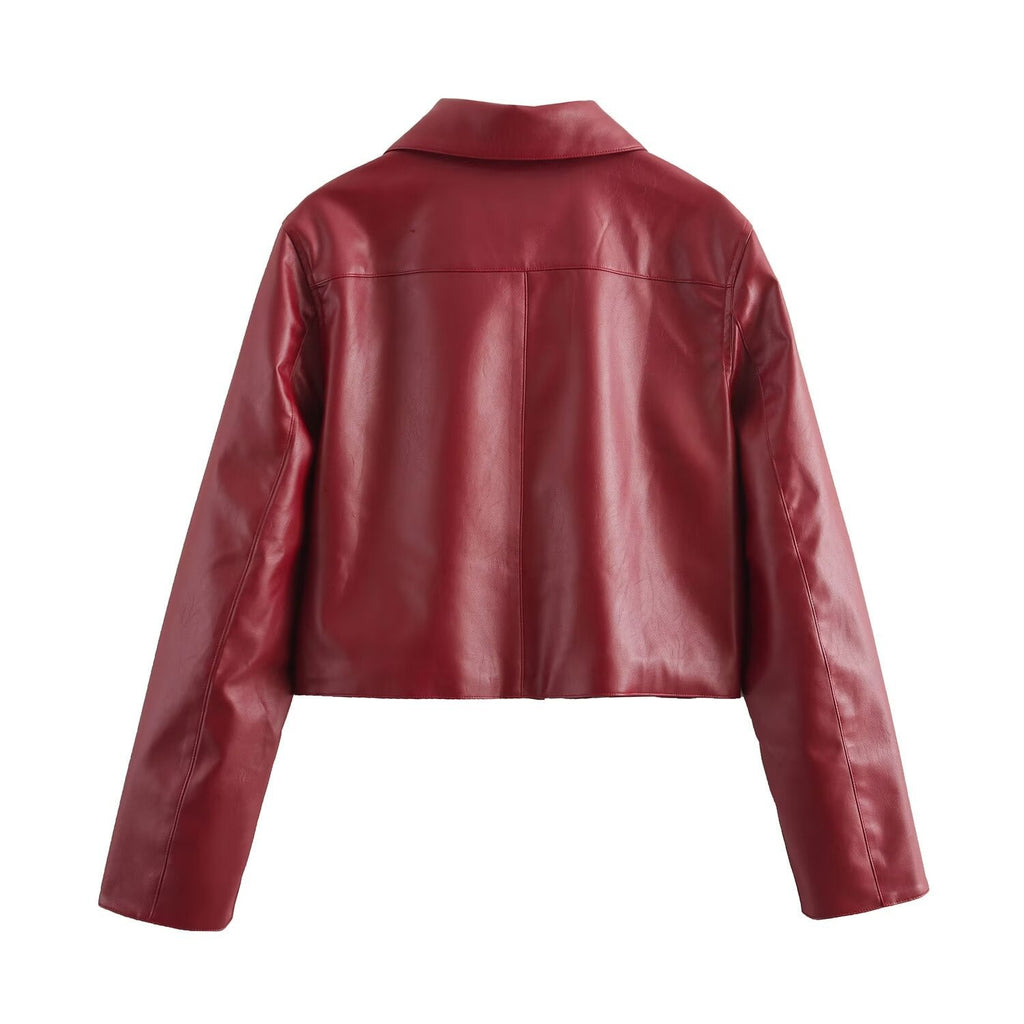 Solid Color Leather Jacket with a Clean Look