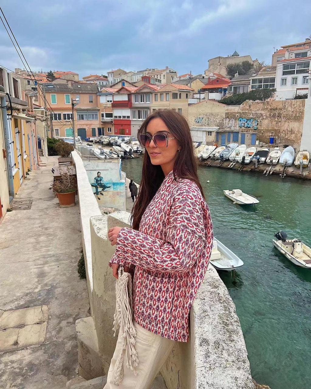 Quilted Jacket with Floral Print, Geometric Pattern and Pockets