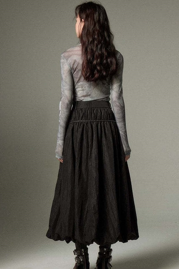 Retro Ruffled Flowy Midi Skirt