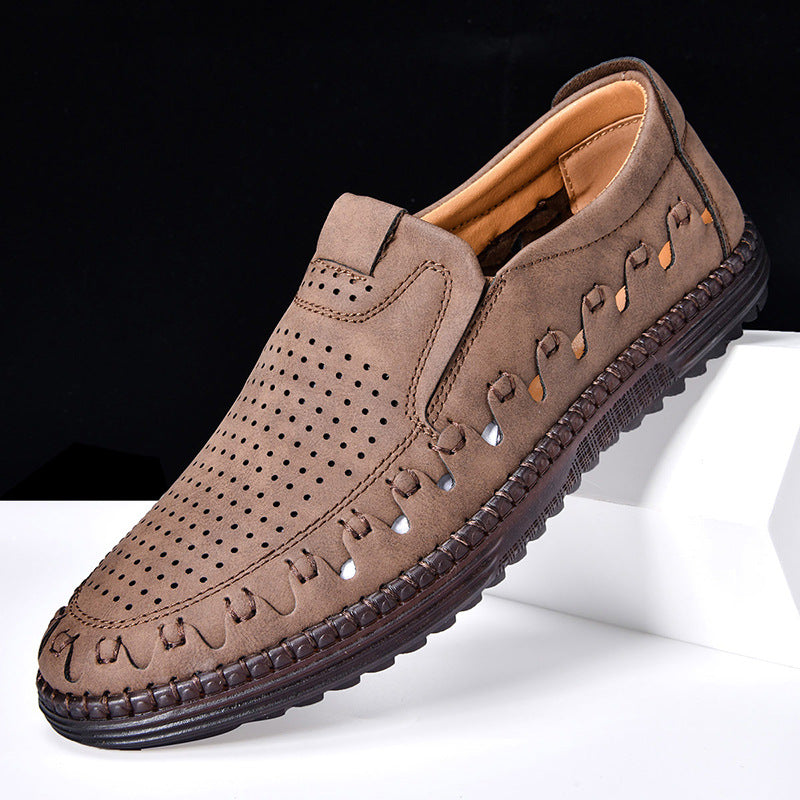 Cowhide Leather Slip-On Shoes with Precision Stitching