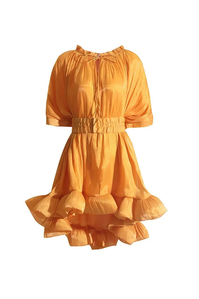 Eartha Cape-effect Ruffled Mini-Length Dress
