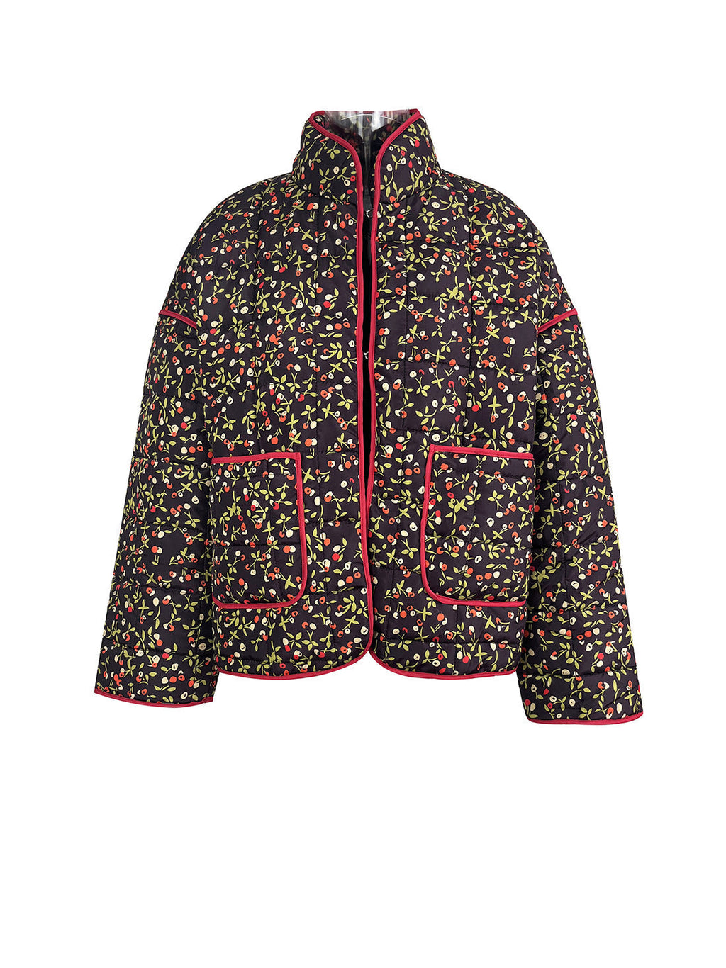 Jacket with Floral Print, Pockets and Drop Shoulders