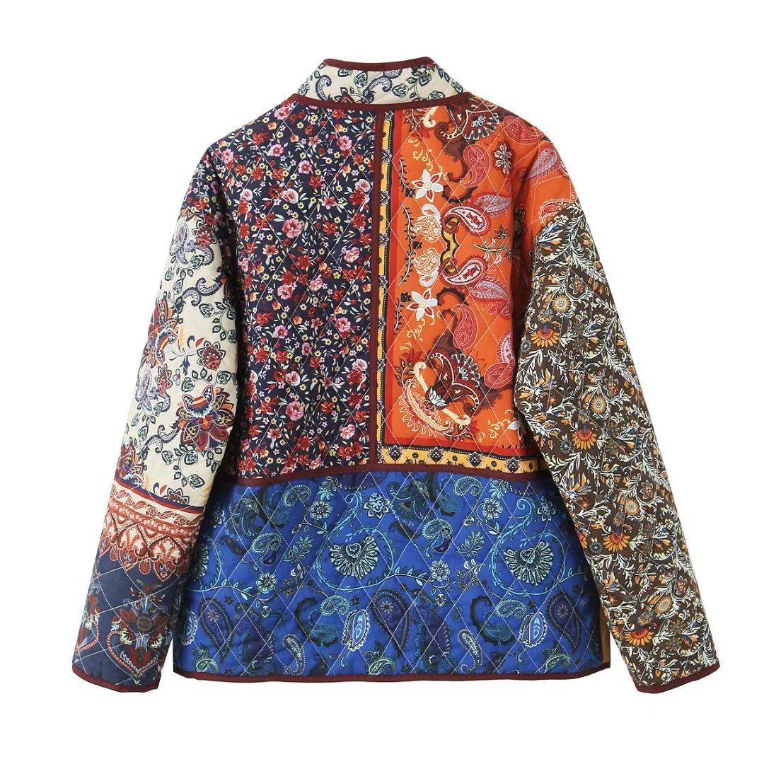 Quilted Jacket with Ethnic Print