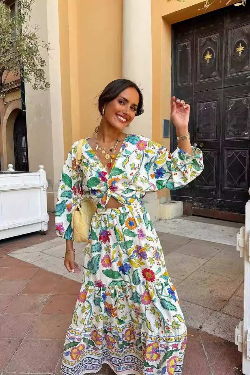 Modern Lantern Sleeve Print Dress