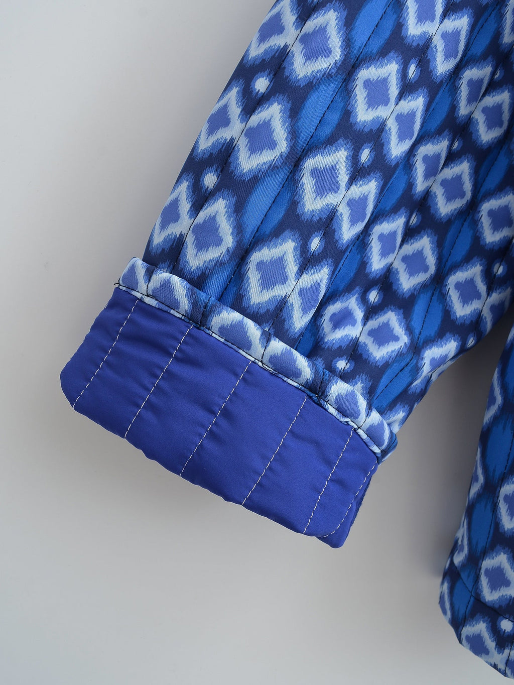 Quilted Jacket with Floral Print, Geometric Pattern and Pockets