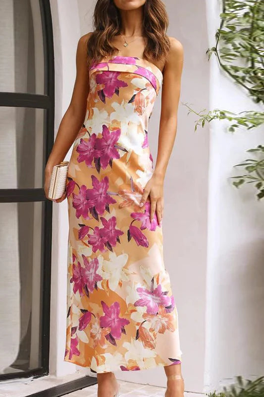 Miya Maxi-Length Dress - Orange/Pink Print