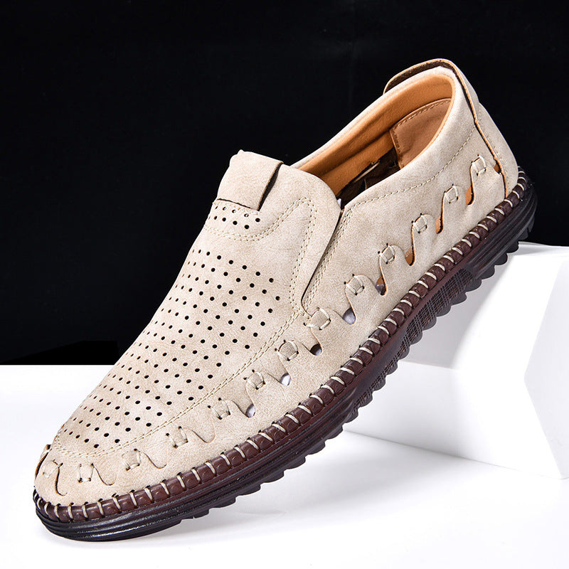 Cowhide Leather Slip-On Shoes with Precision Stitching