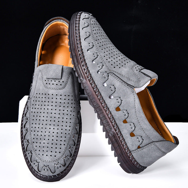 Cowhide Leather Slip-On Shoes with Precision Stitching