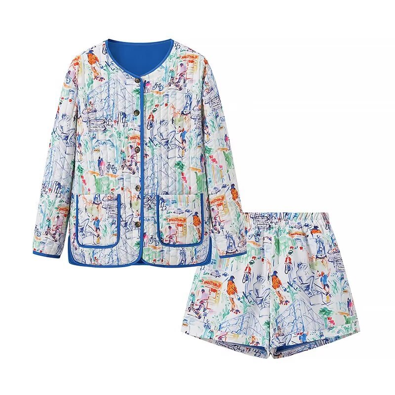 Jacket and Shorts with Graffiti Print