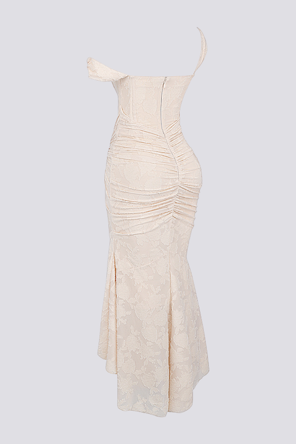 Octavie Ruched Corset Maxi-Length Dress In Beige