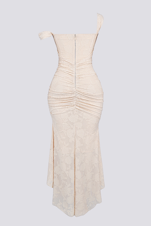 Octavie Ruched Corset Maxi-Length Dress In Beige