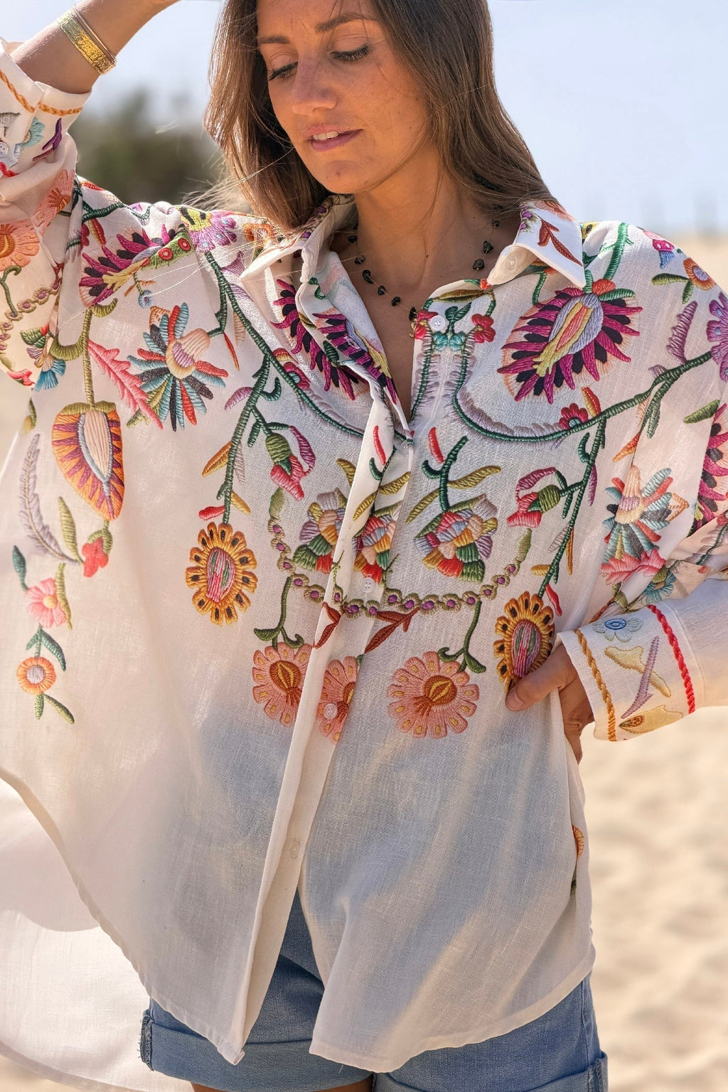 Oversized Beige Button-Front Shirt