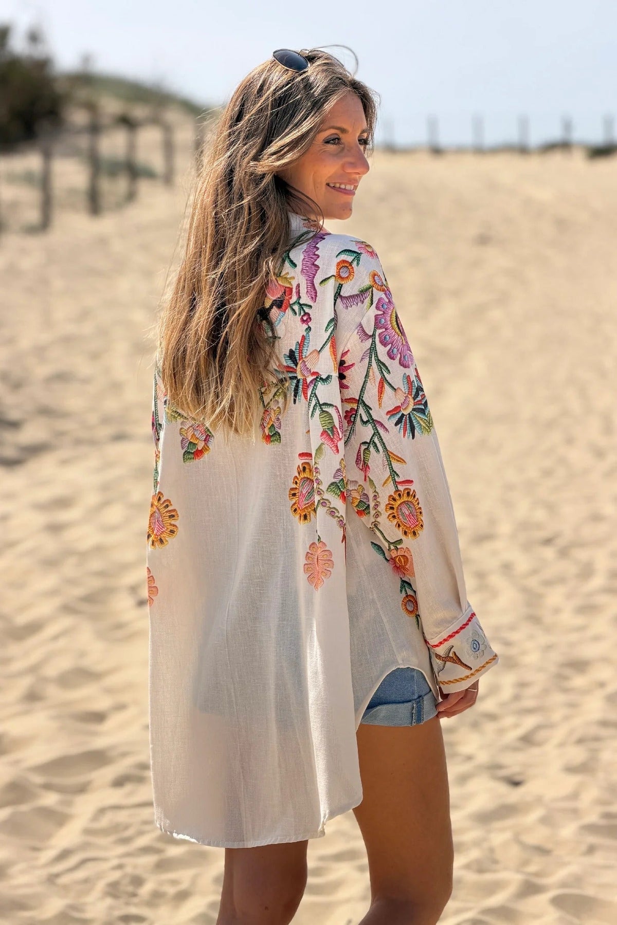 Oversized Beige Button-Front Shirt