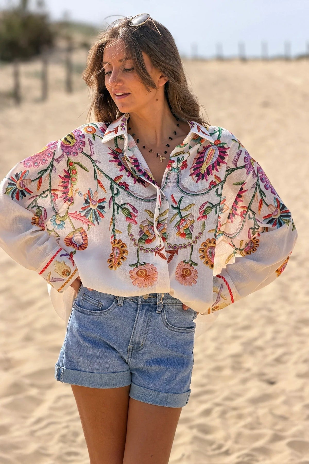 Oversized Beige Button-Front Shirt